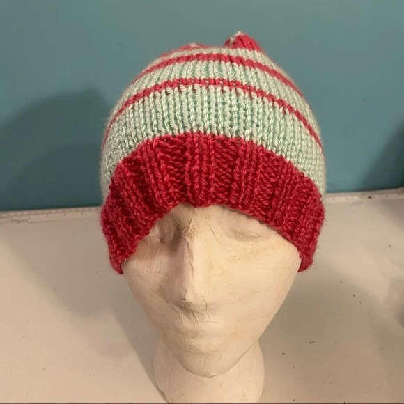 💥5/$25 New handmade pink  and green‎ striped toque - Picture 1 of 9